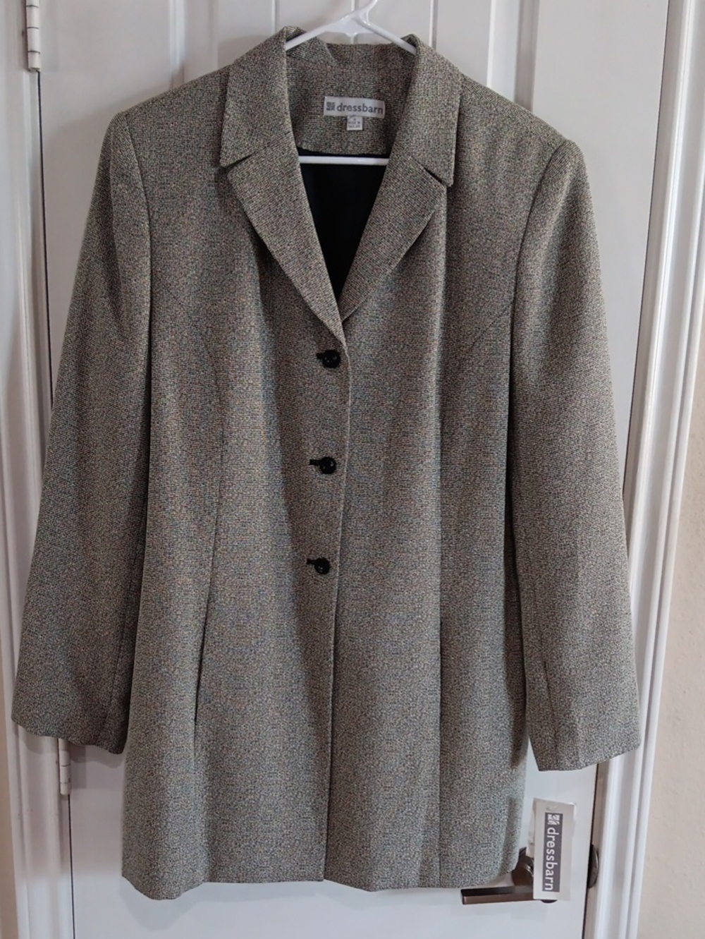 NWT Vintage Dressbarn Nailhead Crosshatch Tweed Longline Blazer Jacket Size 16